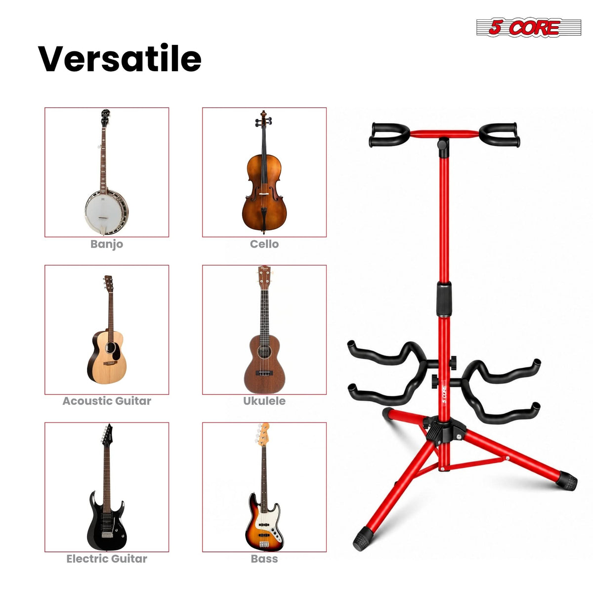 5 Core Guitar Stand Adjustable Double Guitars Stands Floor w Neck Holder for Acoustic Electric Bass