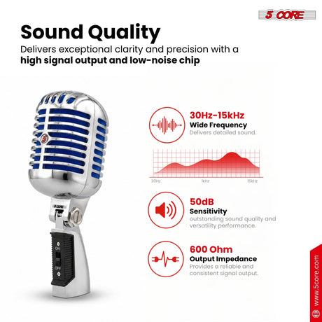 5Core Vintage Microphone Classic Dynamic Professional XLR Studio Retro Style Mic BLUE