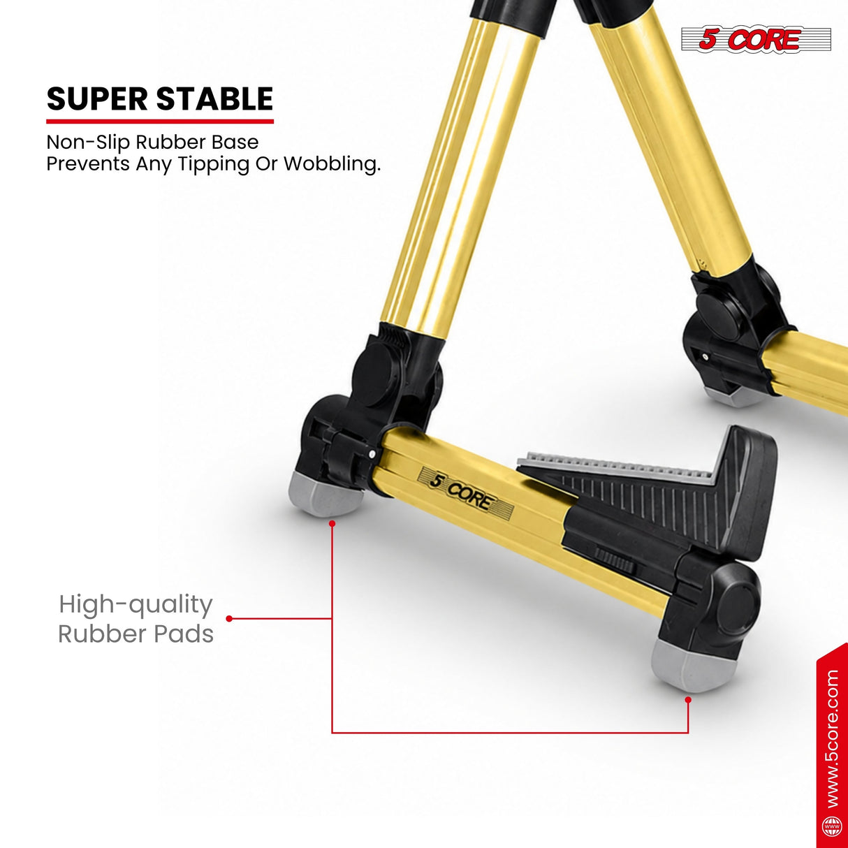 5 Core Guitar Stand Adjustable A Frame Shape w Rubber Pad Arms Supports Acoustic Electric Bass Gold