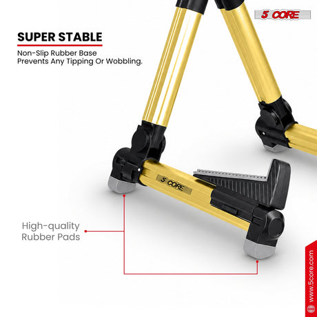 5 Core Guitar Stand Adjustable A Frame Shape w Rubber Pad Arms Supports Acoustic Electric Bass Gold