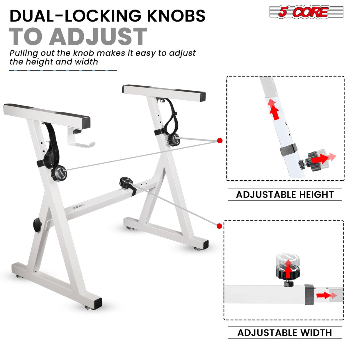 5Core Keyboard Stand Adjustable Height 34.5" Width 32.5” Z Style Electric Piano Riser 250Lb Capacity