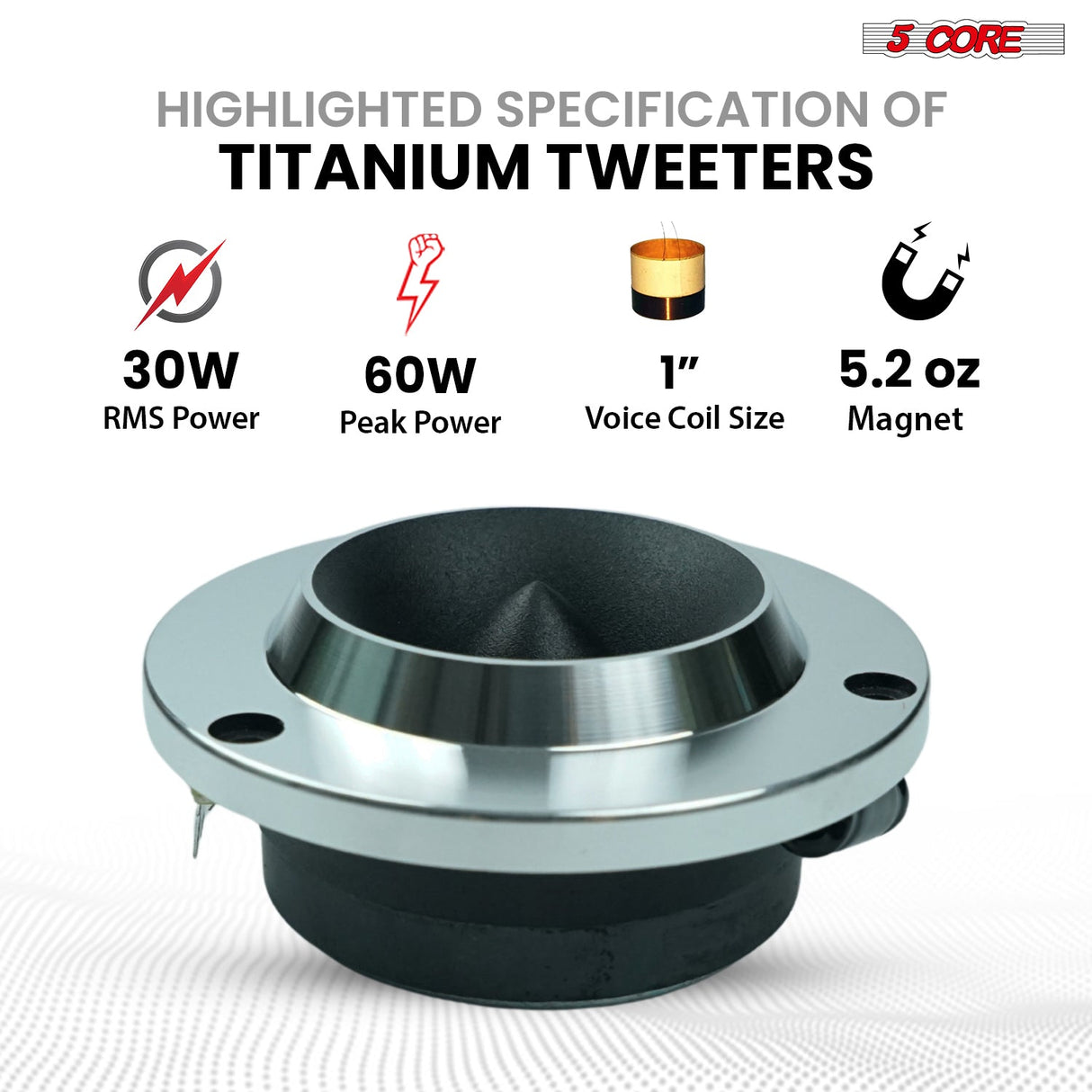 5 Core 6.5" Mid-Range Replacement 4x Pro Audio Car Speaker 360W 8 Ohms 4x60W Aluminum Super Tweeters