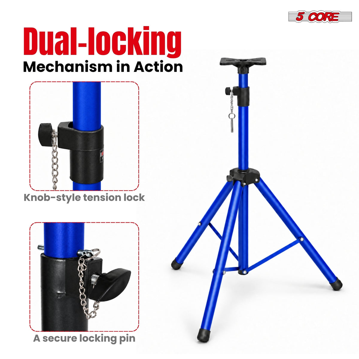 5 Core Speaker Stand Tripod Pair Adjustable PA DJ Universal Pole Mount