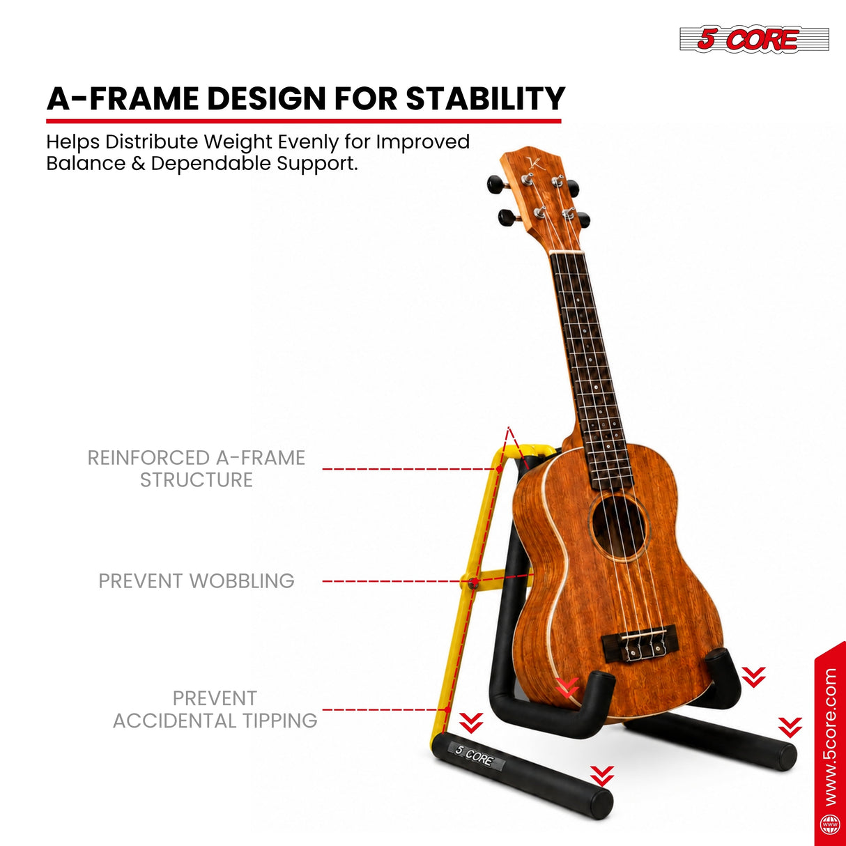 5 Core Ukulele Stand A Frame Metal Body w Soft Padded Arms Support Banjo Ukuleles Mini Guitar Violin Yellow