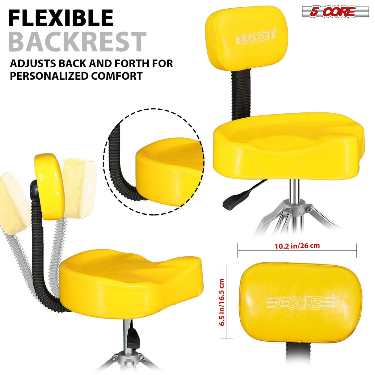 5Core Drum Throne 4" Cushion Padded Stool w Backrest Airlift Height Adjustable Chair w 441Lb Capcity