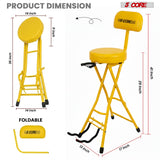 5 Core Guitar Stool w Backrest 3.15" Padded Chair Foldable Music Seat Built in Foot Rest Guitar Stand