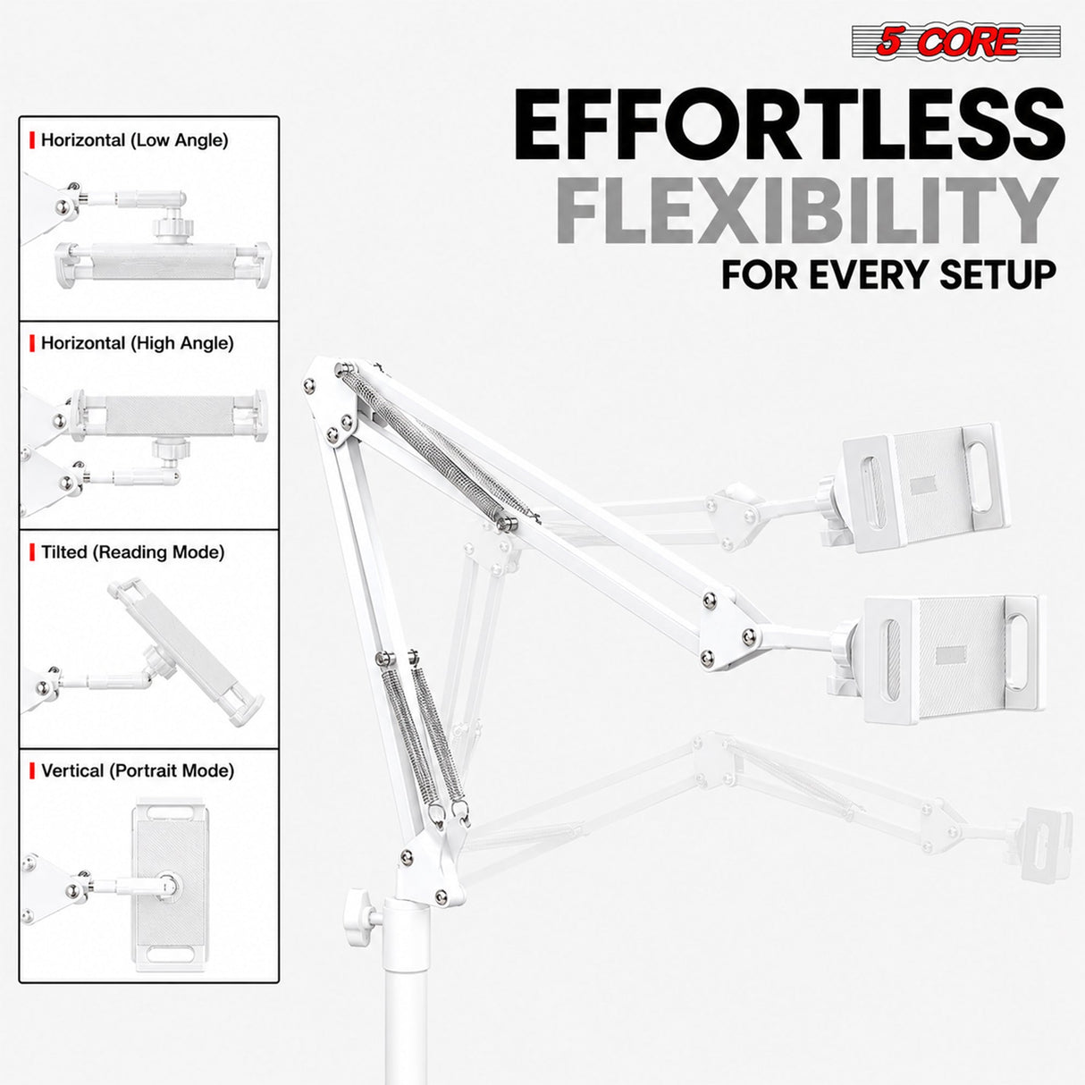 5 Core Tablet Floor Stand 360° Rotatable Adjustable Overhead Universal Bed Phone iPad Stand