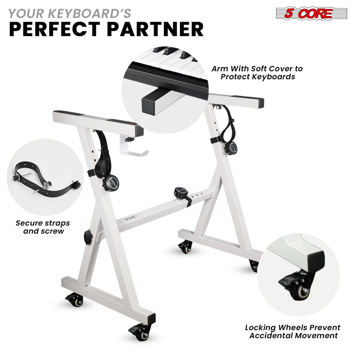 5Core Keyboard Stand Adjustable Height 36.5" Width 32.5” Z Style Electric Piano Riser 250Lb Capacity