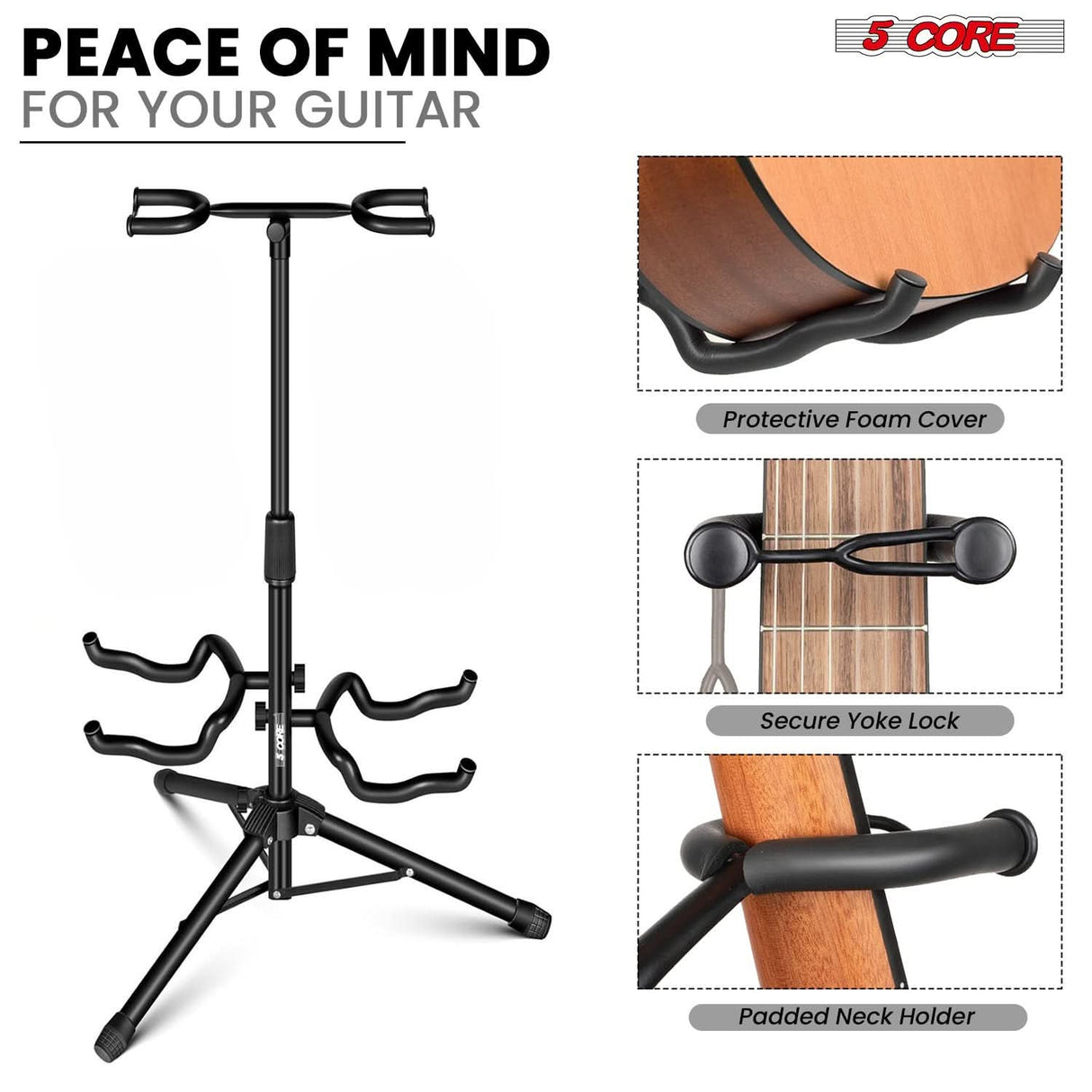5 Core Guitar Stand Adjustable Double Guitars Stands Floor w Neck Holder for Acoustic Electric Bass