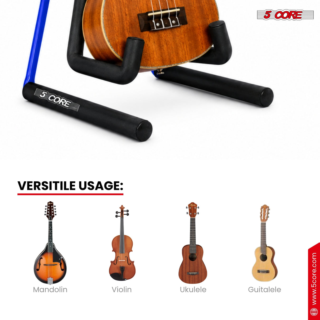 5 Core Ukulele Stand A Frame Metal Body w Soft Padded Arms Support Banjo Ukuleles Mini Guitar Violin Blue