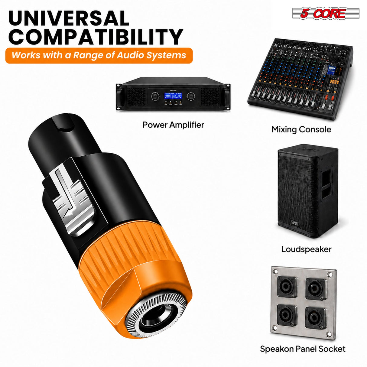 5 Core Speakon Adapter High Quality Audio Jack Male Audio Pin Speaker Adapter Connector