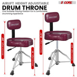 5 Core Drum Throne w Backrest 4" Padded Stool Adjustable 24.5" Drummer Chair w 441Lb Capacity