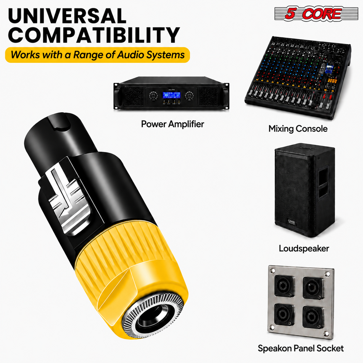5 Core Speakon Adapter High Quality Audio Jack Male Audio Pin Speaker Adapter Connector