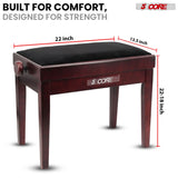 5 Core Adjustable Piano Bench Thick 3.25" Solid Wood Keyboard Stool Heavy Duty Musician Chair