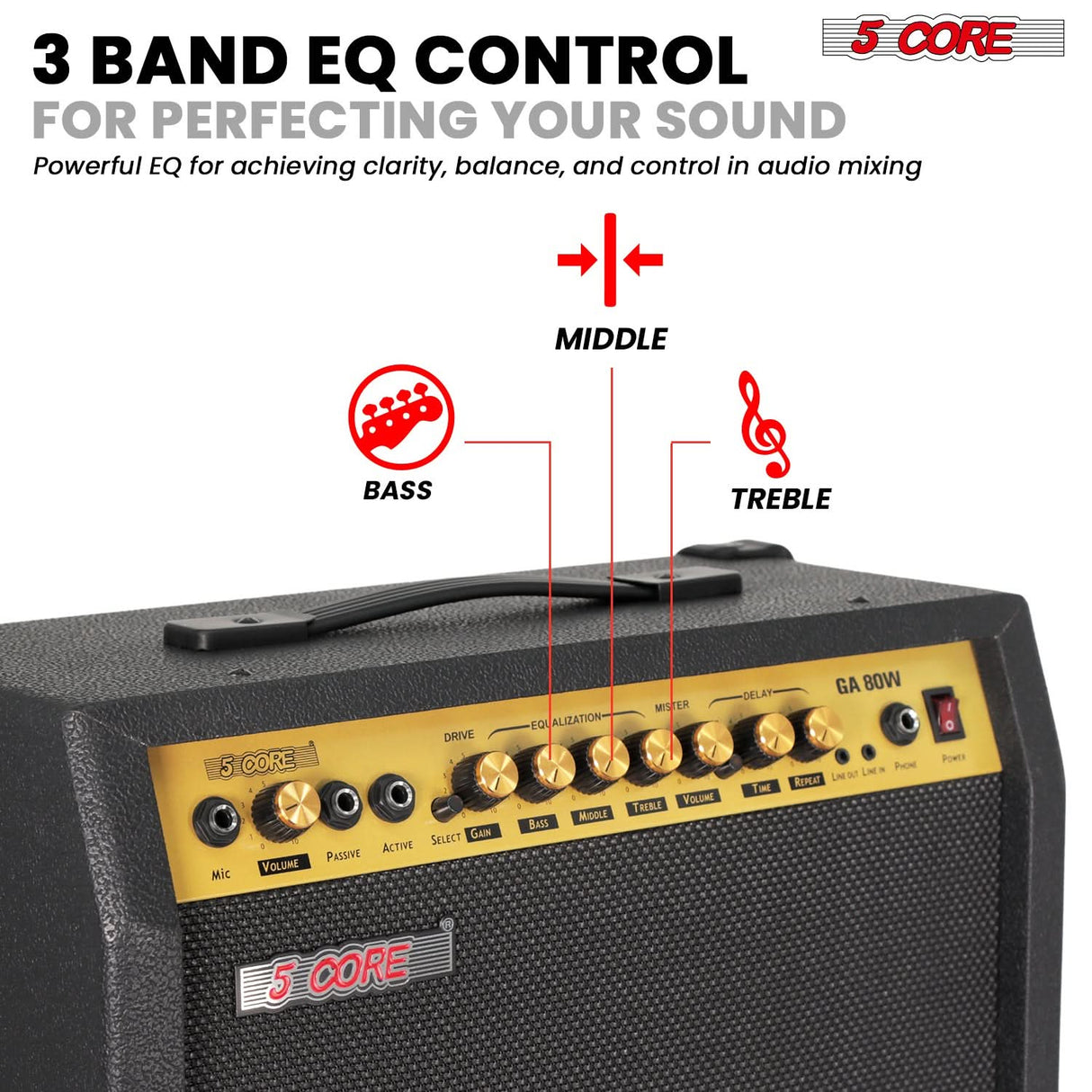 5 Core Guitar Amplifier 80 Watt  Electric Amp w Built in 10" Speaker Portable Mini Practice Amps