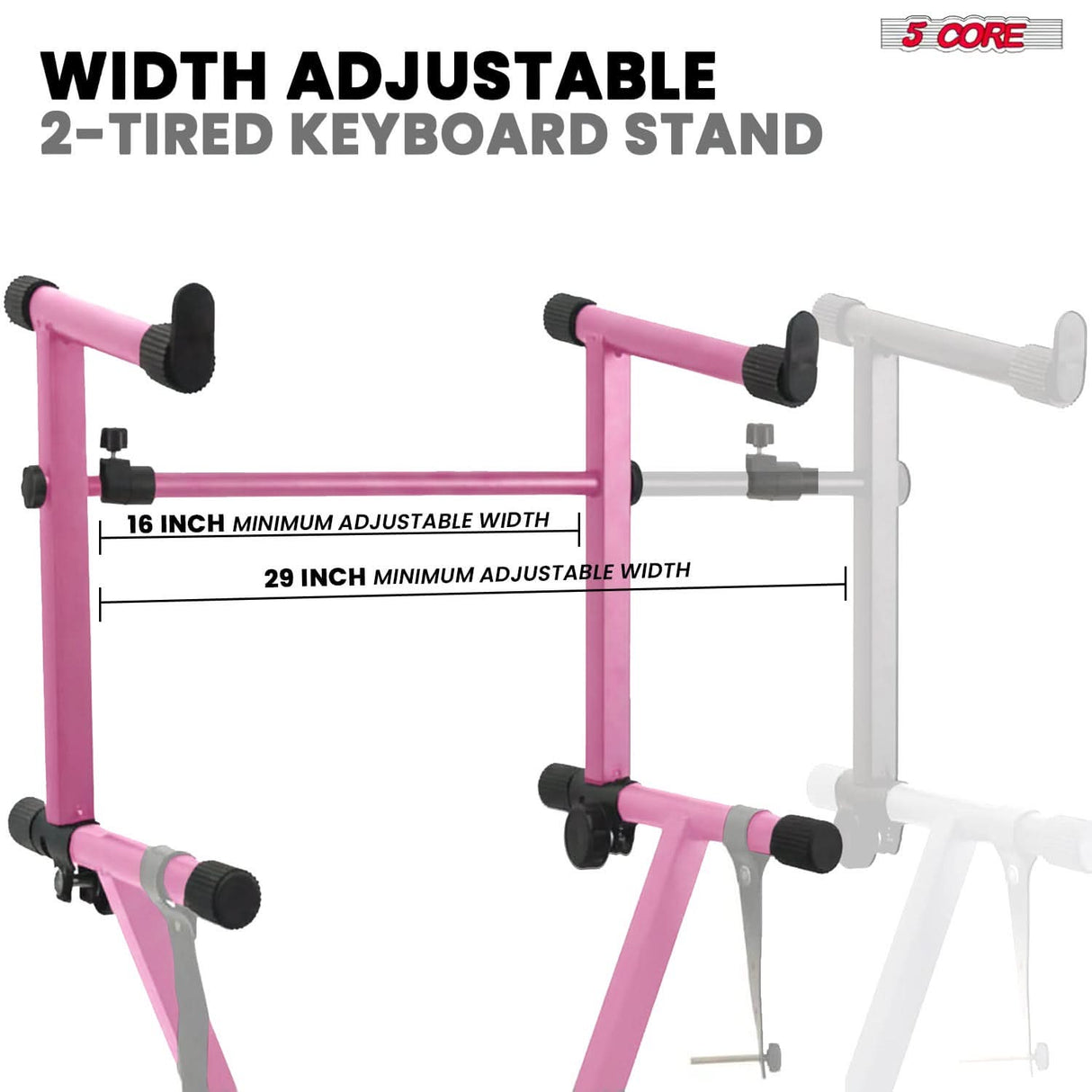 5 Core 2 Tier Keyboard Stand Combo Heavy Duty Adjustable Piano Stand with Extension Arm