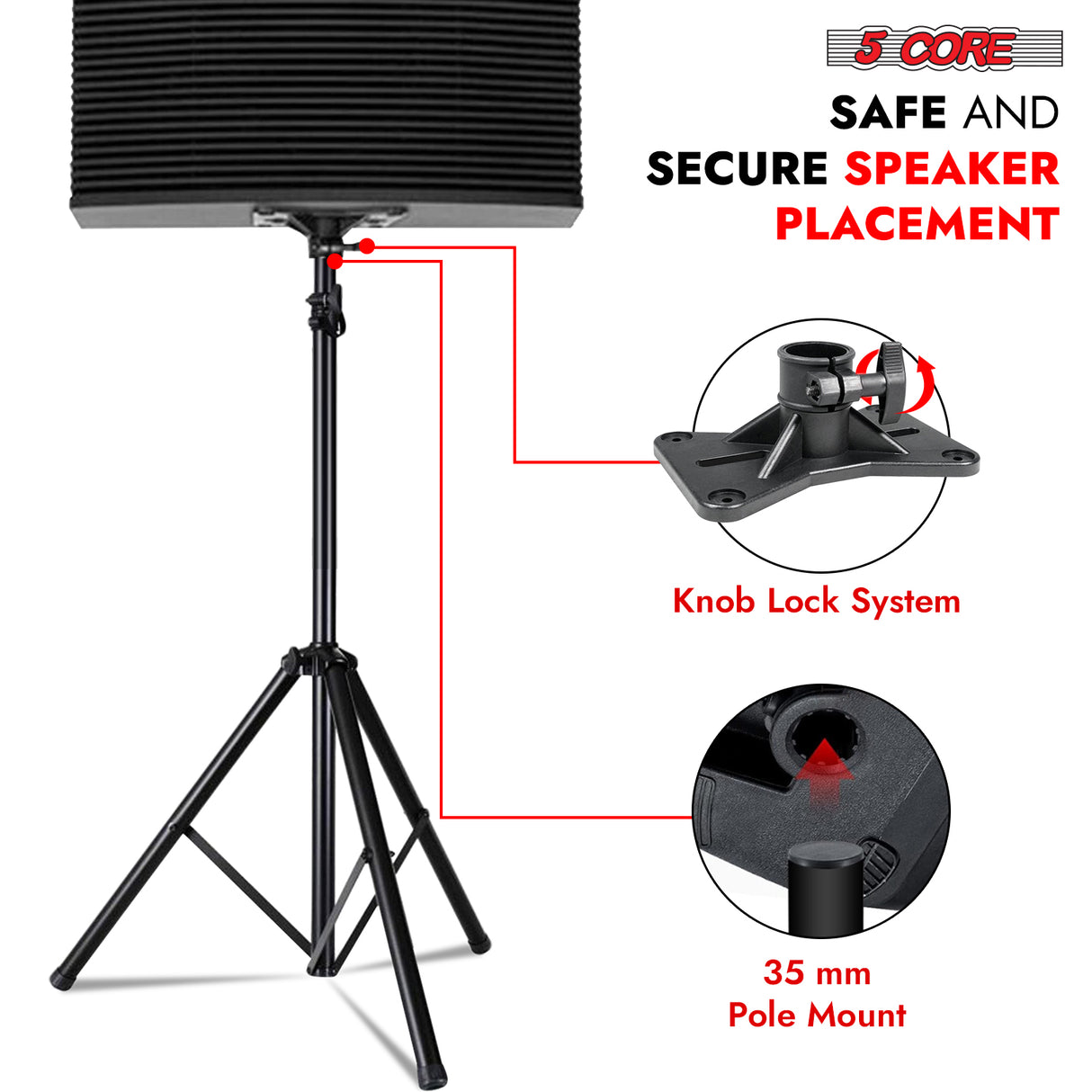5 Core Speaker Stand Tripod Heavy Duty Adjustable 72" Universal Mount for PA DJ Studio w Bag