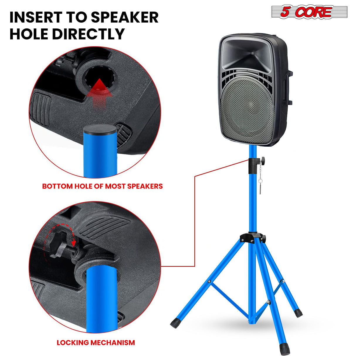 5 Core Speaker Stand Adjustable 31 to 36" PA DJ Tripod Stands Heavy Duty w 35mm Insert 132 Lbs