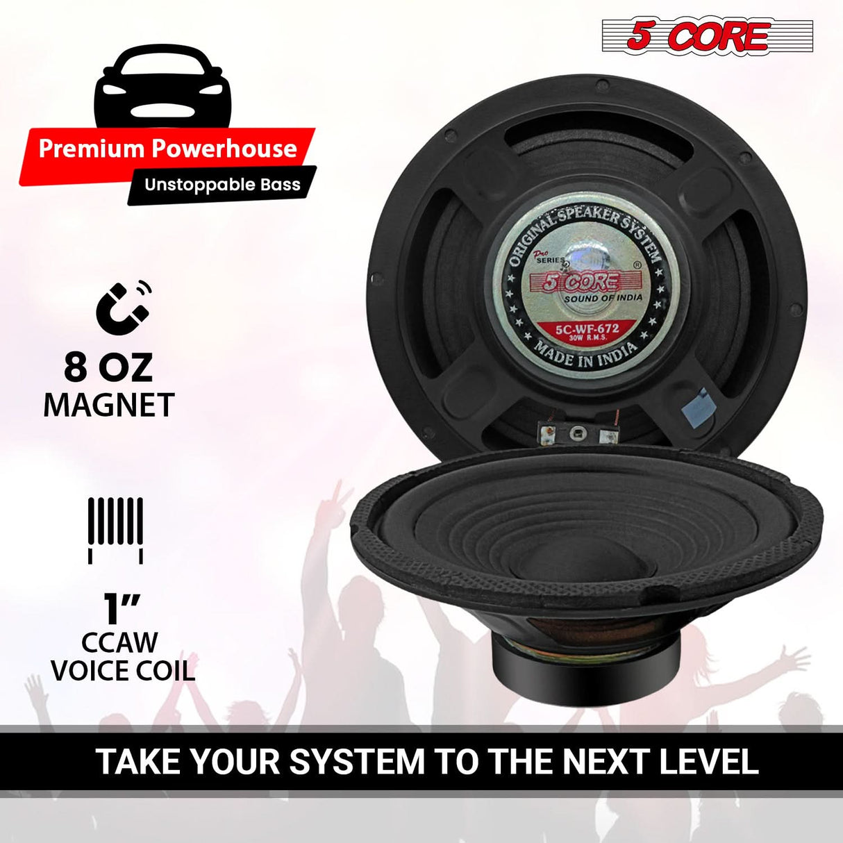 5Core 6.5 Inch Subwoofer speaker 300Watt Car Subwoofer 4Ohm Replacement Sub Woofer