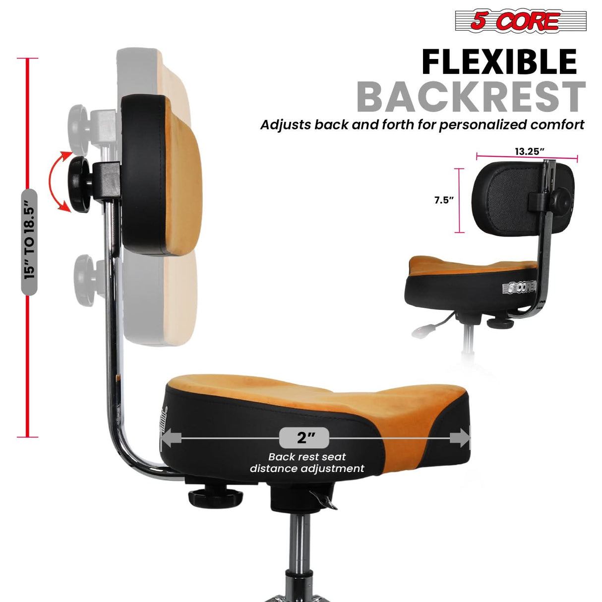 5 Core Drum Throne w Backrest 4" Padded Stool Airlift 25" Adjustable Drummer Stool 441Lb Capacity