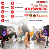 5Core 8 inch PA Portable Bluetooth Party Speaker Karaoke Boombox + 2 Wireless Mics 2 Pieces