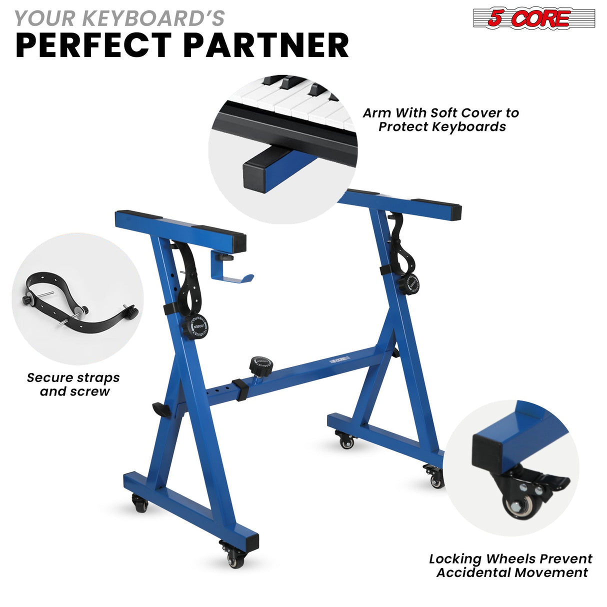 5Core Keyboard Stand Adjustable Height 36.5" Width 32.5” Z Style Electric Piano Riser 250Lb Capacity