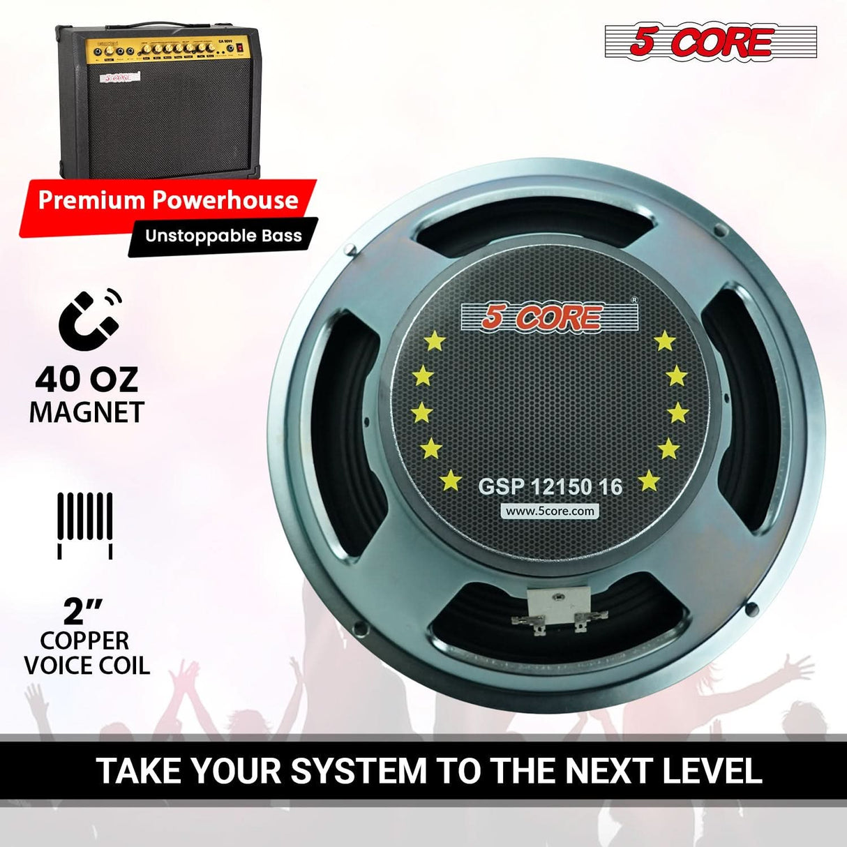 5 Core 12 Inch Guitar Speaker 300W Replacement 16 Ohm Amplifier Cabinet Driver