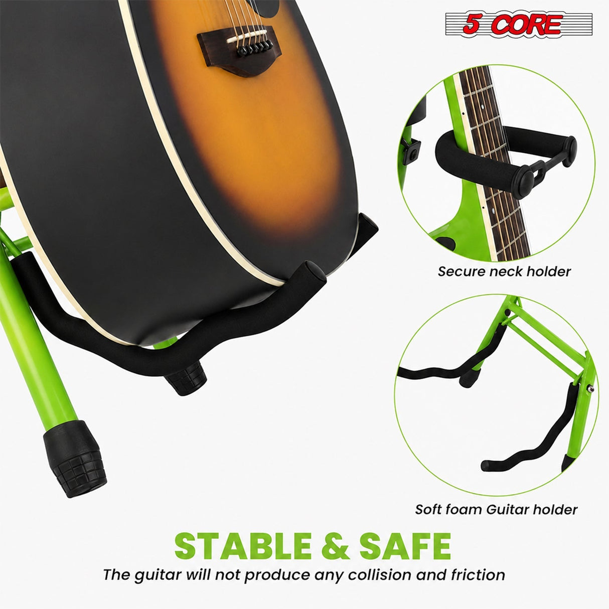 5Core Guitar Stool 3.15" Padded Chair w Backrest Foldable Music Seat Built in Foot Rest Guitar Stand