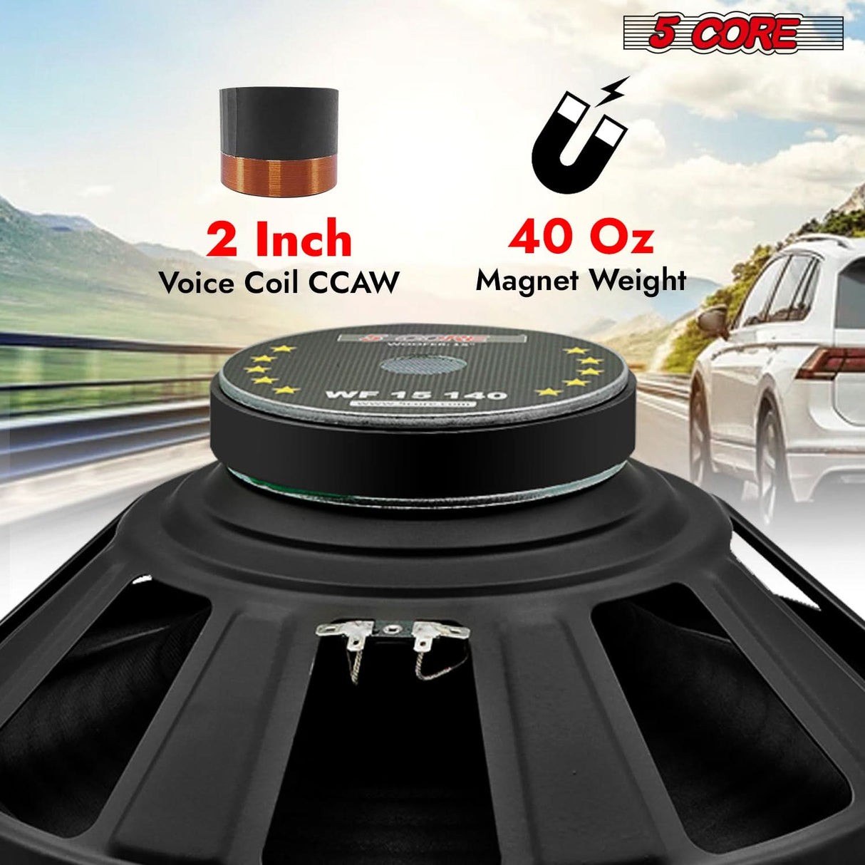 5 Core 15 Inch Subwoofer 450 Watt Car Audio Sub Woofer Pair 4 Ohm w Deep Bass Replacement Loud Speaker
