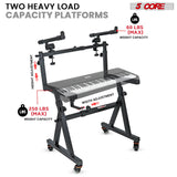 5Core Piano Keyboard Stand Z Style Heavy Duty 2 Tier Stands w Adjustable Arm Fits 54 61 88 Key Board