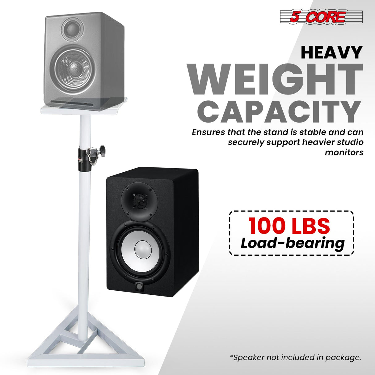5 Core Speaker Stand Heavy Duty Adjustable Telescoping Height Triangle Base 100Lb Capacity