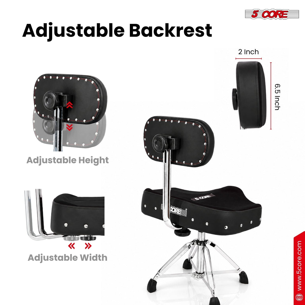 5 Core Drum Throne w Backrest 4" Padded Stool Airlift Adjustable Drummer Chair
