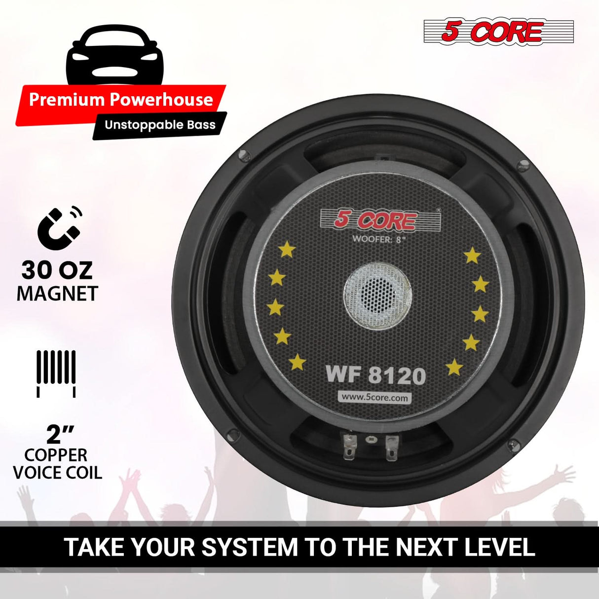 5 Core 8 Inch Car Woofer Audio 1000W 4Ohm Deep Bass Replacement Sub Woofer Loud Speaker System