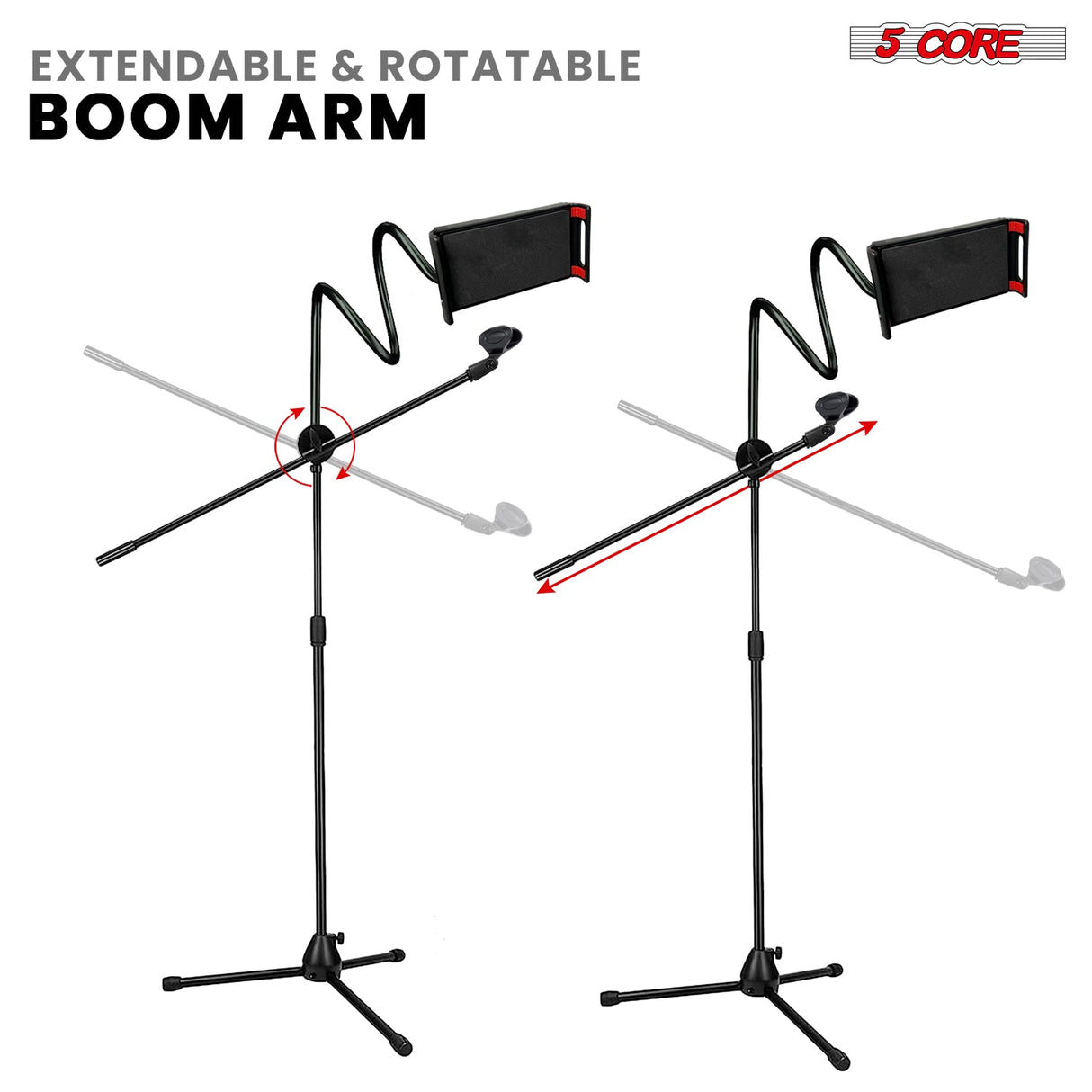 5 Core Tripod Mic Stand w Phone Holder Height Adjustable Microphone Mount Stands