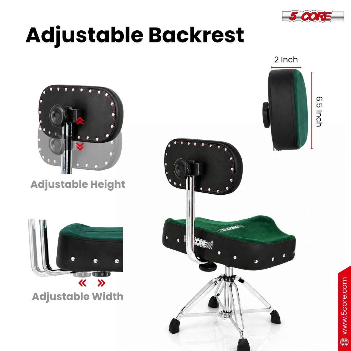 5 Core Drum Throne w Backrest 4" Padded Stool Airlift Adjustable Drummer Chair