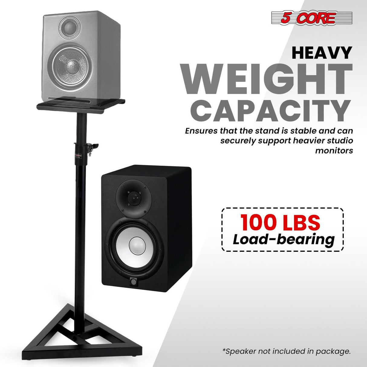 5 Core Speaker Stand 2Pc Heavy Duty Adjustable Telescoping Height 59.5" Triangle Base 100Lb Capacity