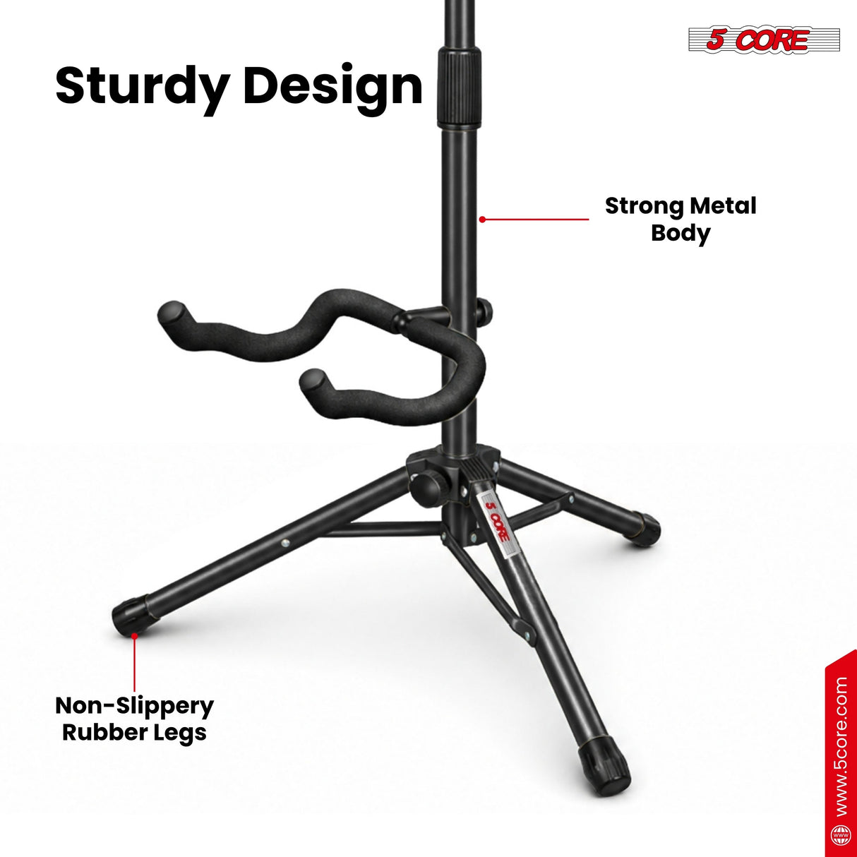 5 Core Guitar Stand Floor Adjustable Heavy Duty w Neck Holder for Acoustic Electric Classic Bass
