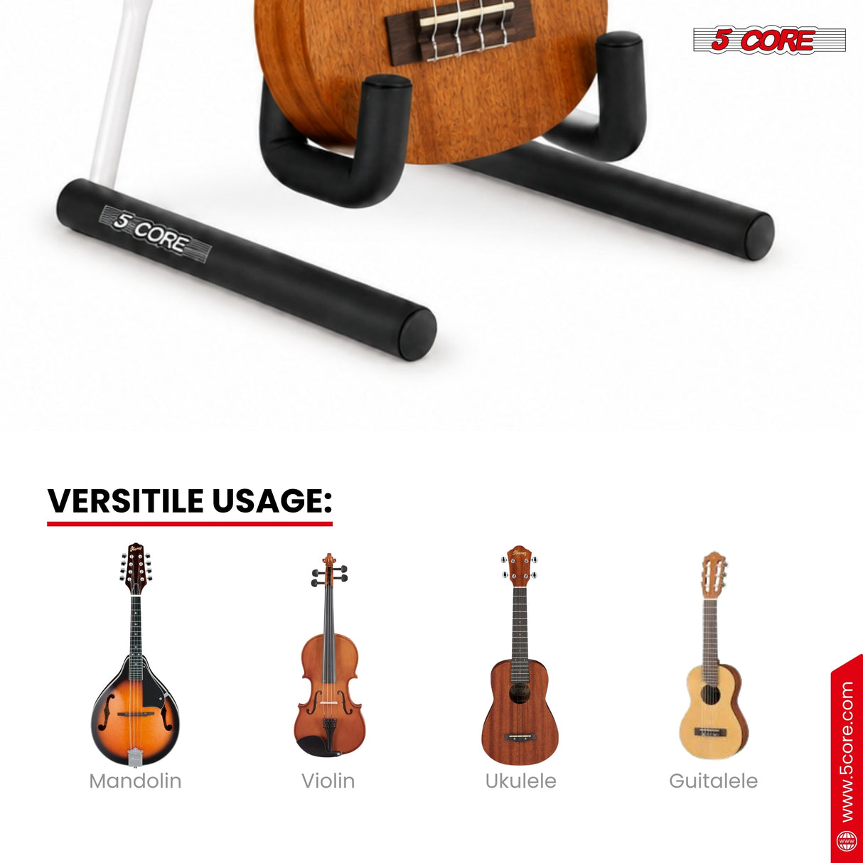 5 Core Ukulele Stand A Frame Metal Body w Soft Padded Arms Support Banjo Ukuleles Mini Guitar Violin White