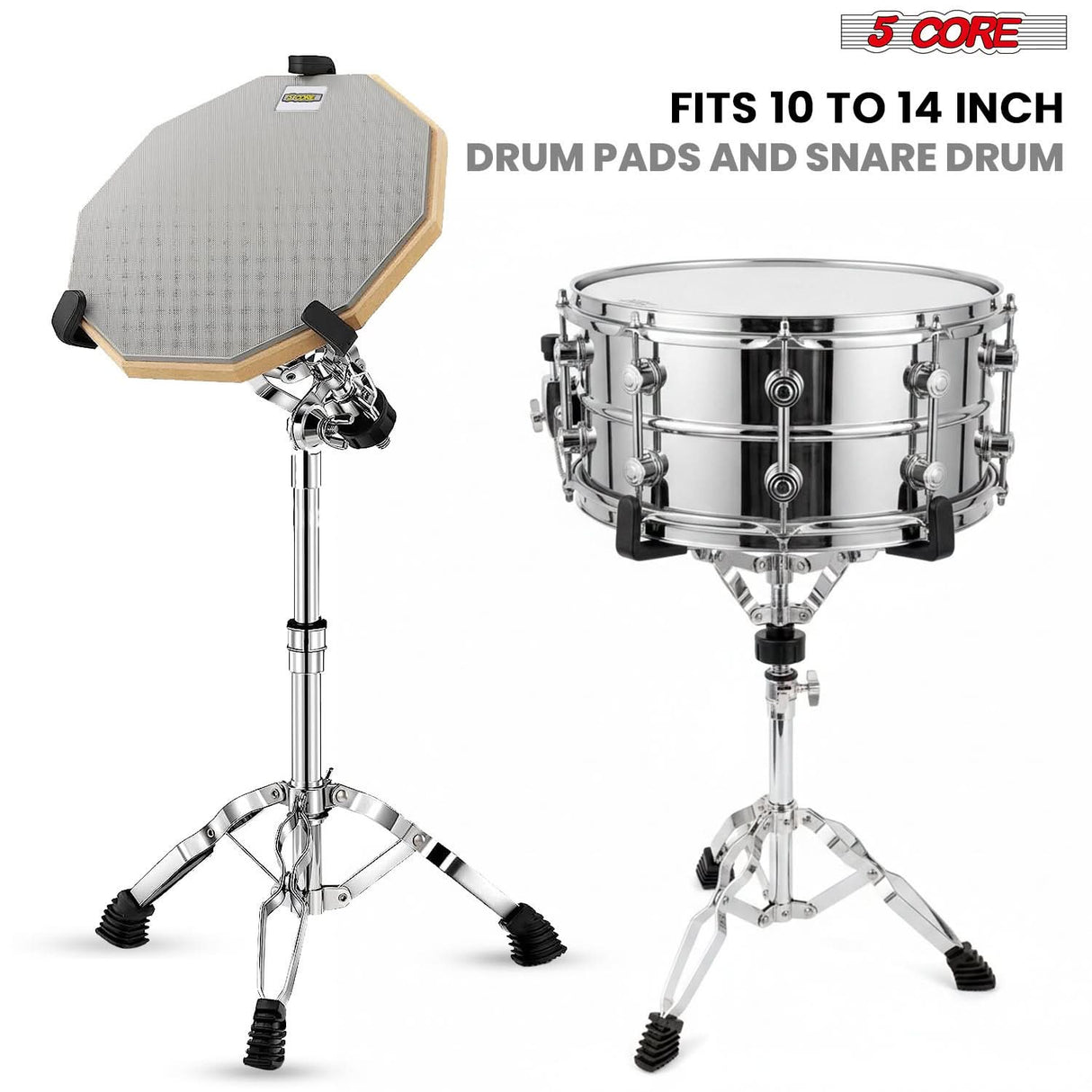 5 Core Snare Drum Stand w Drum Sticks Holder Double Braced Heavy Duty Tripod Stand Adjustable 22"