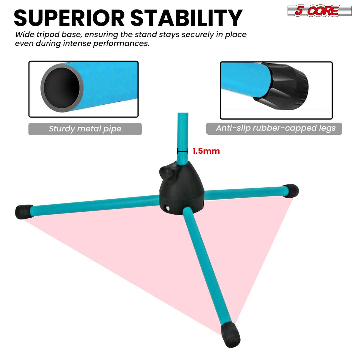 5 Core Mic Stand Floor Height Adjustable Tripod Microphone Stands w Extending Telescoping Boom Arm