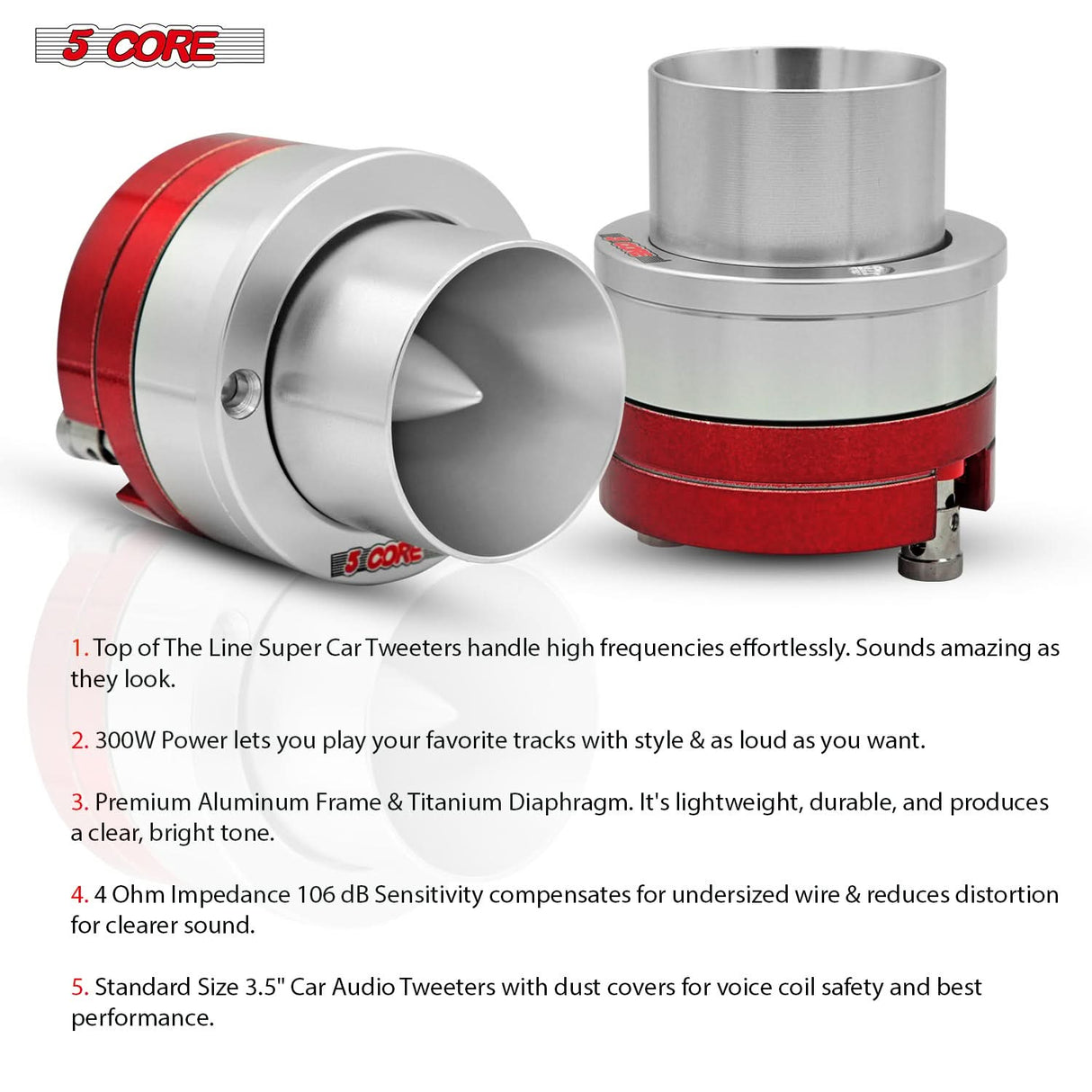 5Core Super Tweeter 2Pc 1 Inch Neodymium 300W Compression Titanium Bullet Tweeters w Aluminum Frame