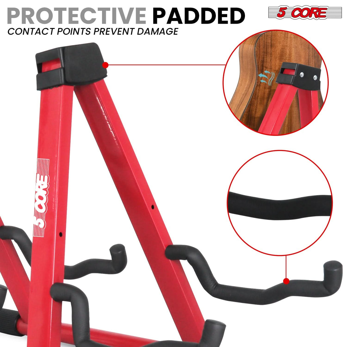 5 Core Double Guitar Stand A Frame Shape w Foam Arms Supports Acoustic Electric Bass Ukulele Banjo