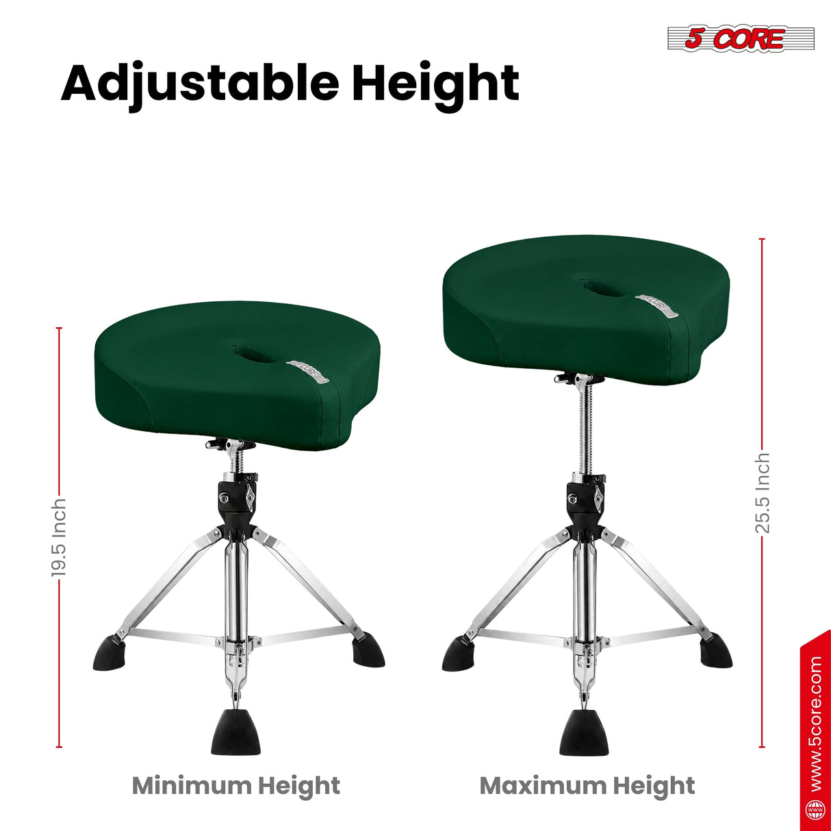 5 Core Drum Throne w 4.5" Padded Stool Adjustable Drummer Chair