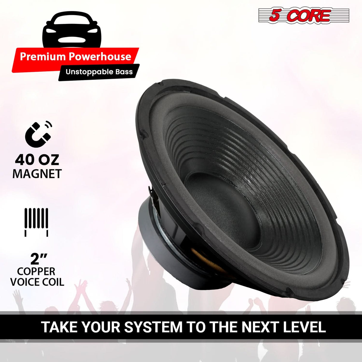 5 Core Car Subwoofer 2Pc 300W 12" Deep Bass Replacement Speaker 4Ohm 40 - 3.5 KHz Component Sub Woofer