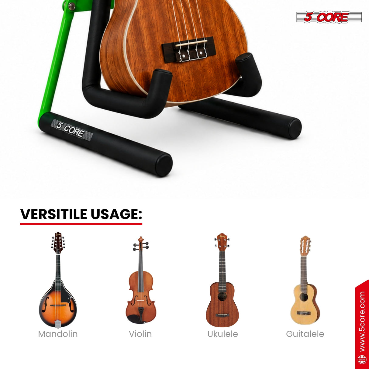 5 Core Ukulele Stand A Frame Metal Body w Soft Padded Arms Support Banjo Ukuleles Mini Guitar Violin Green