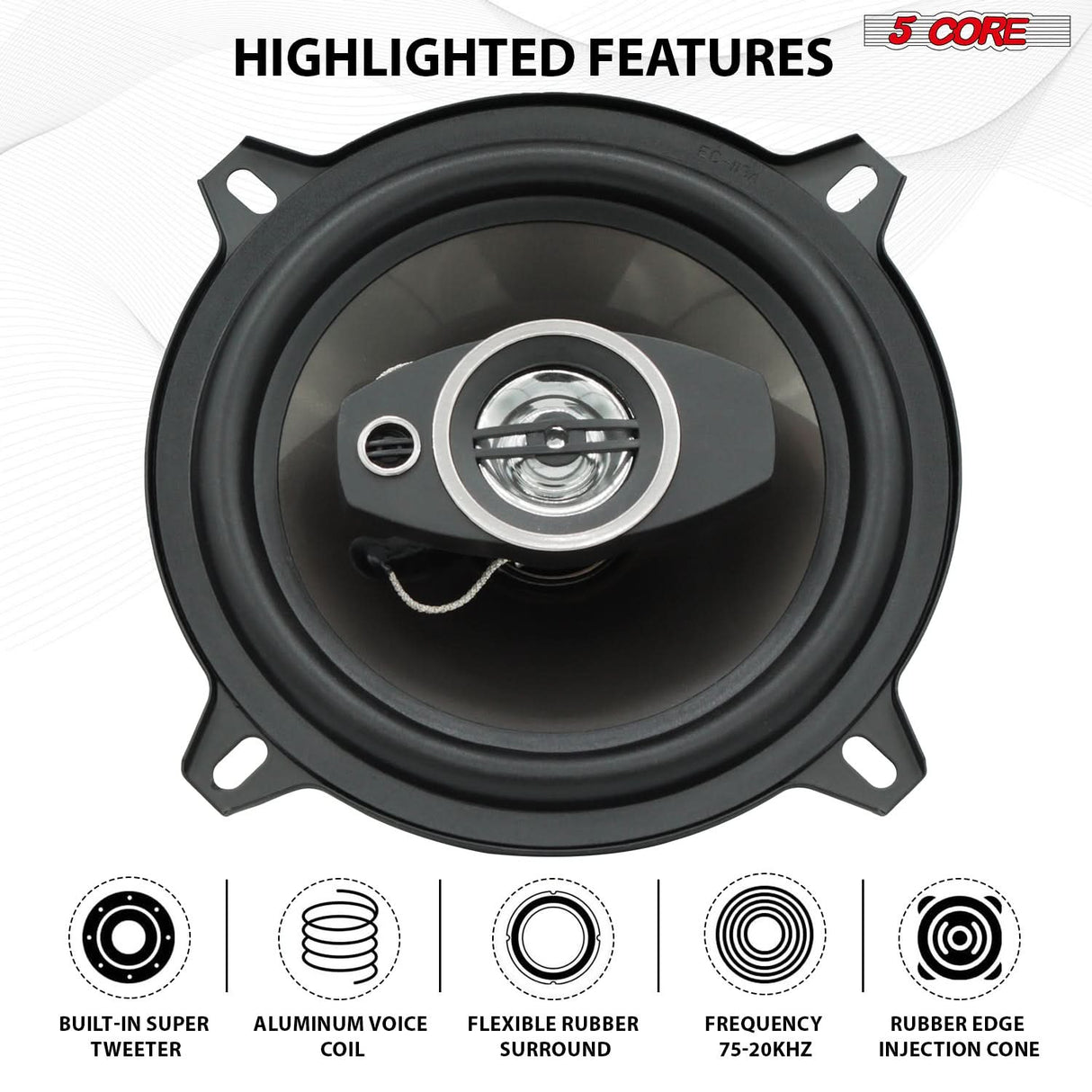 5Core Coaxial Car Door Speakers 5” 4Pcs 350W 4Ohm 2 Way Component Subwoofer Audio w Super Tweeter