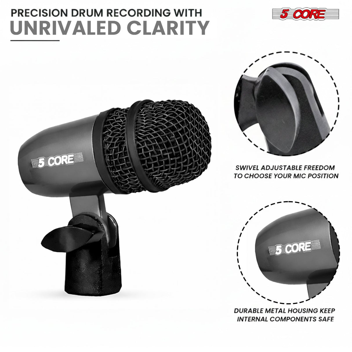 5 Core Conga Mic Snare Tom Microphone Drum Kit Condenser XLR Instrument Mics
