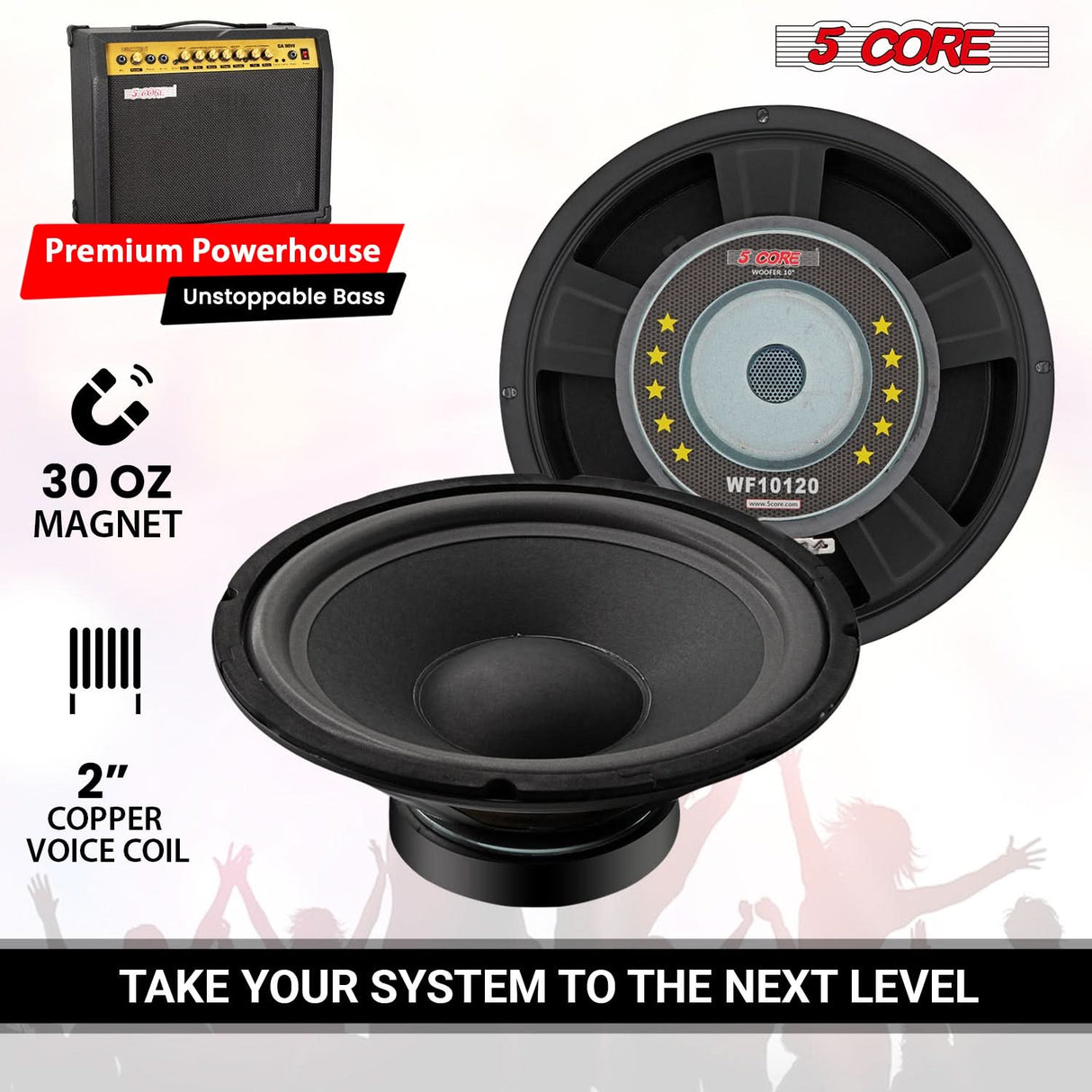 5 Core 10 Inch Guitar Speaker Replacement 600W 4 Ohm for Amplifier Cabinets