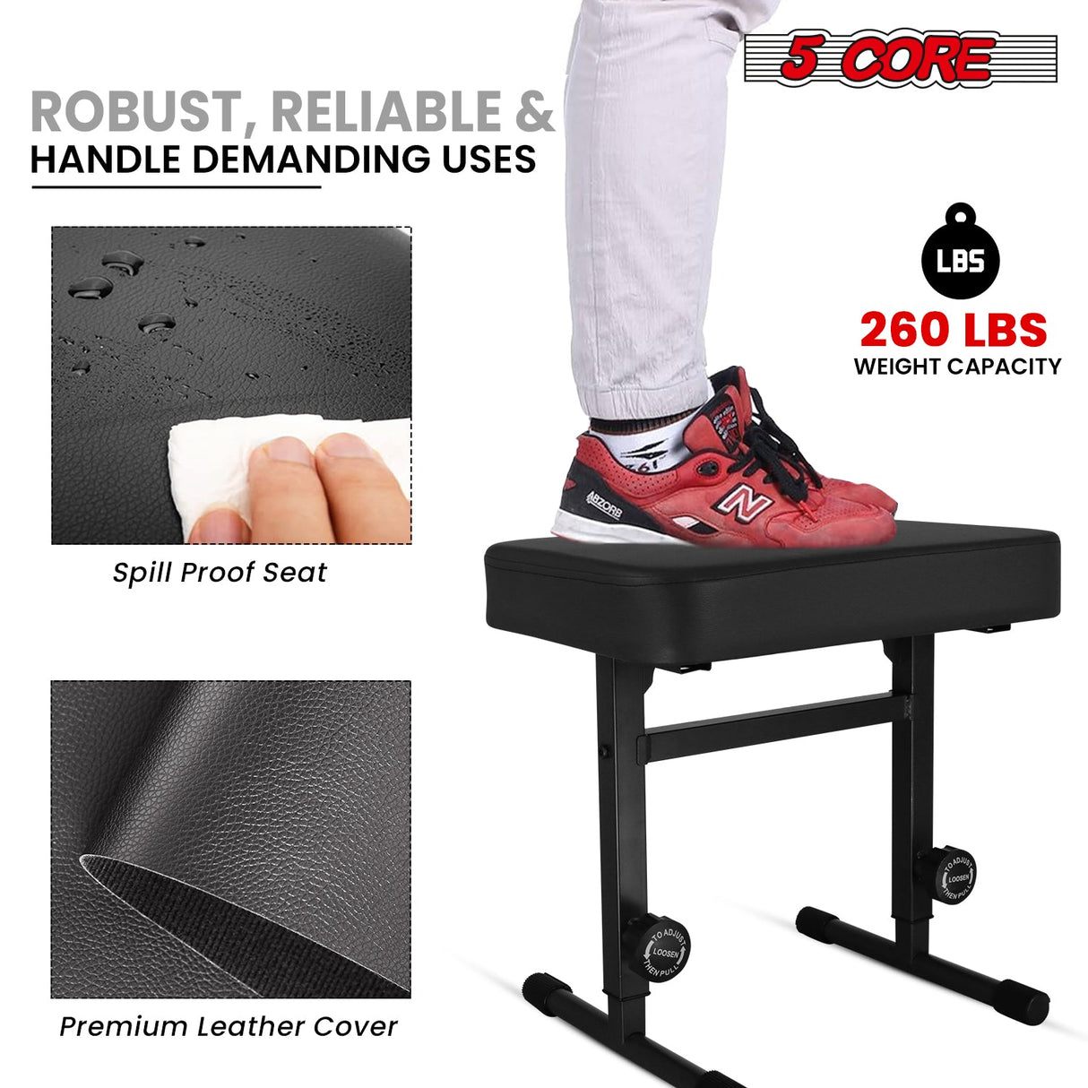 5 Core Keyboard Bench 3" Padded Cushioned Piano Stool Height Adjustable Guitar Seat Folding Portable