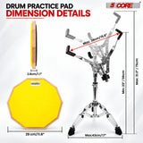 5 Core Drum Practice Pad Set 12" Snare Drumming Stand 2 Sided Drummer Kit